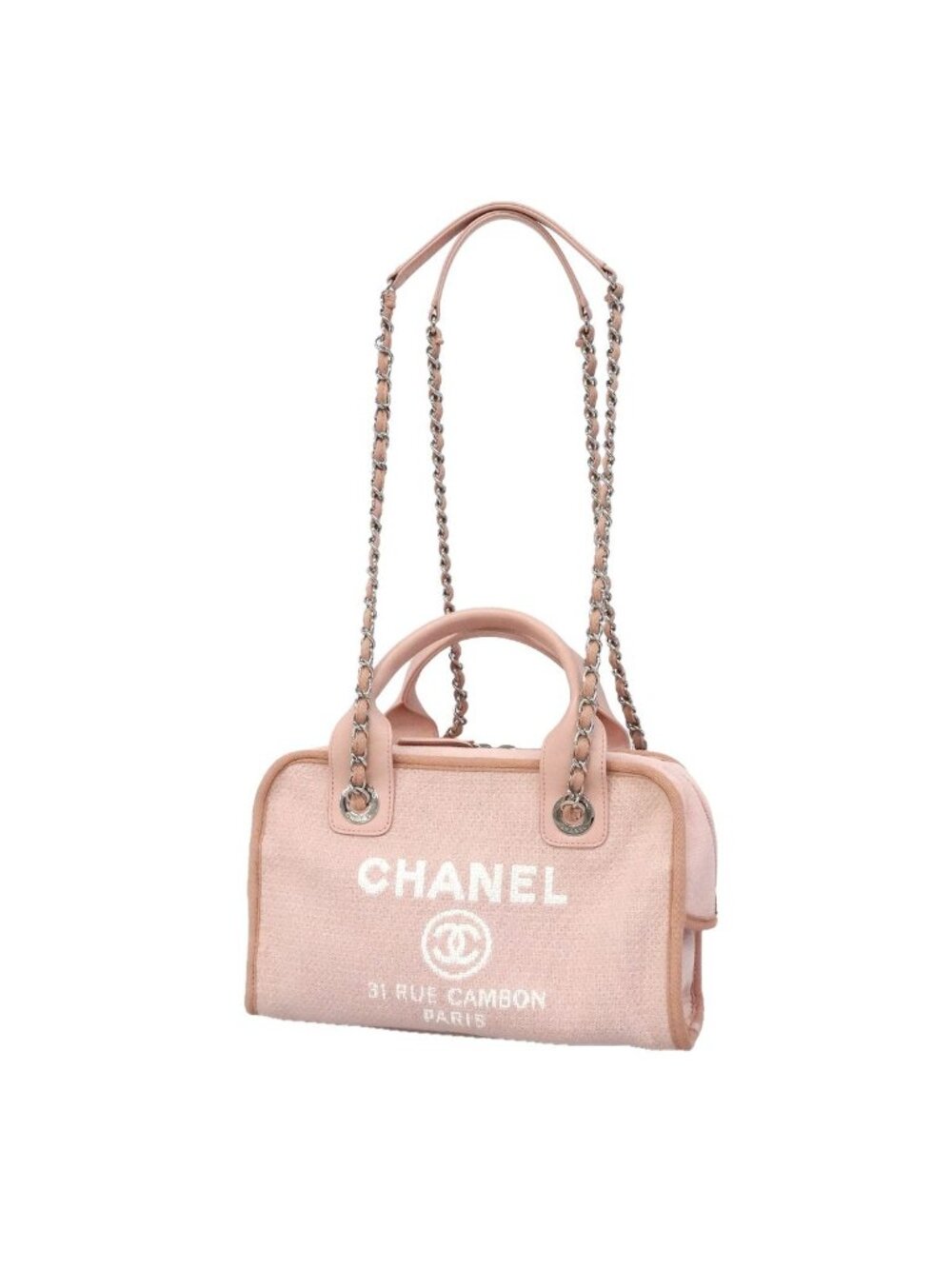 Chanel Handbag Deauville Canvas Pink Silver 2-Way Bag